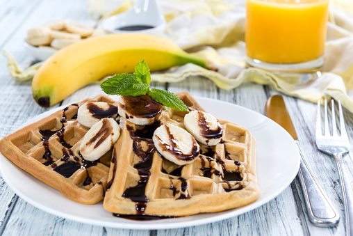 Sweet Breakfast (Waffles with Bananas and creamy Chocolate Sauce)