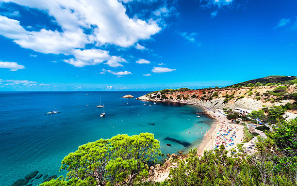 Cala d'Hort beach of Ibiza Picturesque Cala d'Hort beach. Ibiza, Balearic Islands. Spain balearic islands stock pictures, royalty-free photos & images
