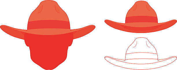 개척시대의 하떠이 늙음 패션 모자. 백색과. 컨투어 - cowboy sheriff cowboy hat wild west stock illustrations