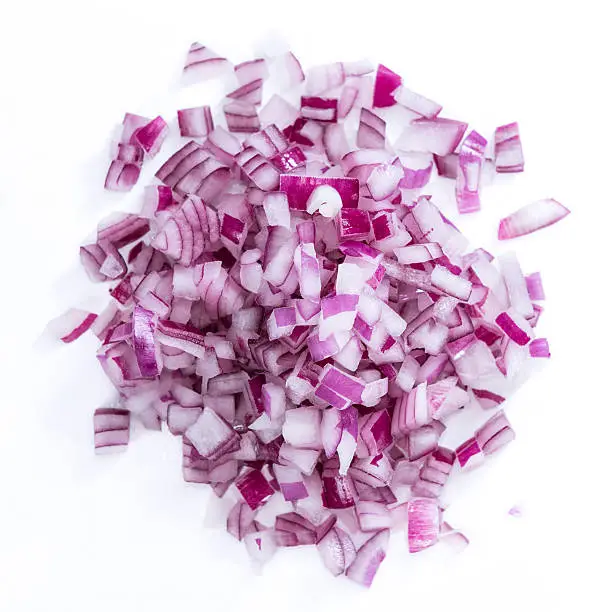 Photo of Diced Red Onion (isolated on white)