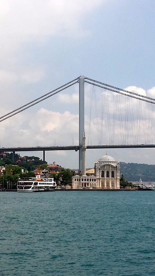 Bosphorus Bridge, seen from a ship sailing on the Bosphorus