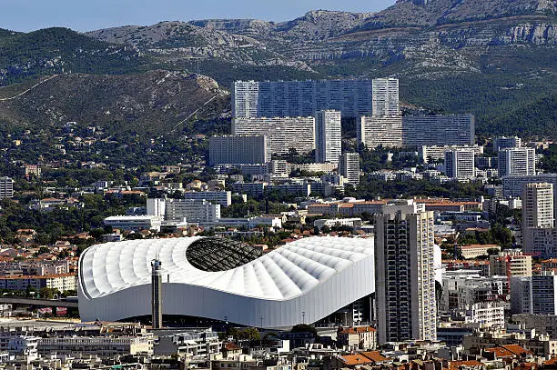 Aerial view of Marseille to the northern districts with the cycling stadium and cited the Castellane background