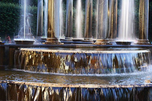 Fountains at dusk stock photo