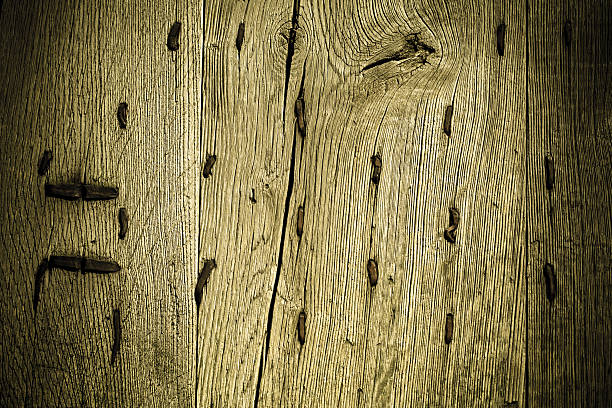 istock Old wooden grunge background with metal rusty nails 490989315