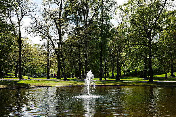 istock Green lawn and deciduous trees in the Royal Park. 490990037