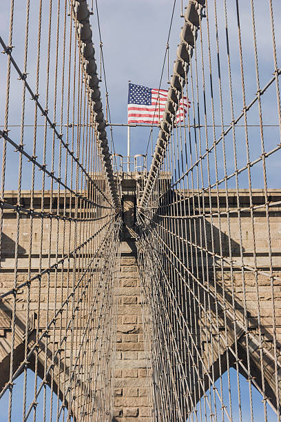 istock Brooklyn Bridge with American Flag 490990067