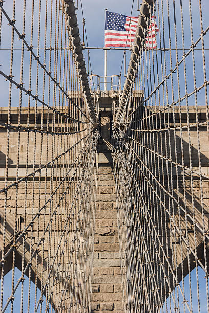 istock Brooklyn Bridge with American Flag 490990073