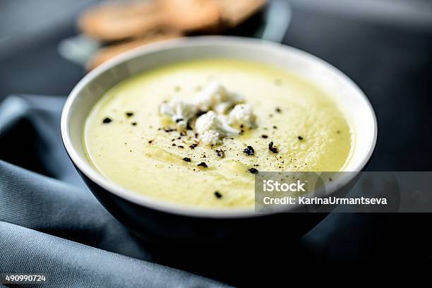 Soup Of Cauliflower Stock Photo - Download Image Now - 2015, Beige, Bowl