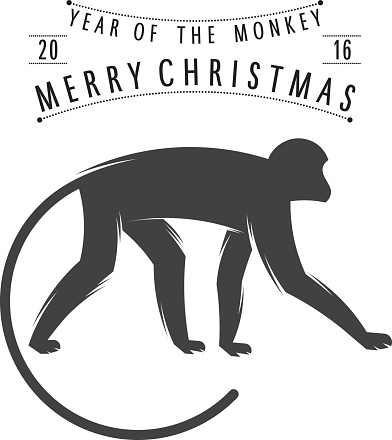 Christmas emblem stylish monkey on a white background