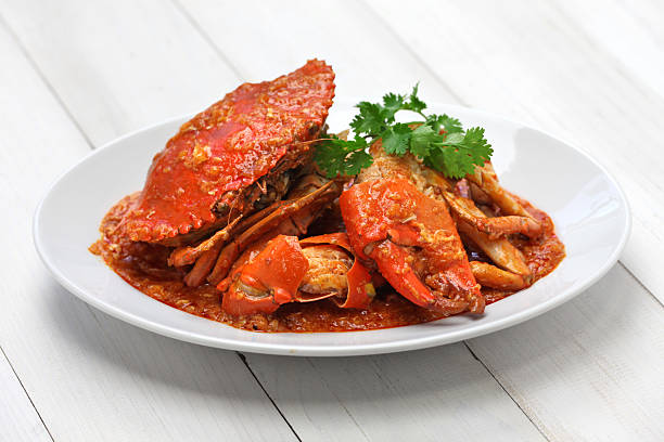 singapore chili crab chilli mud crab, singapore cuisine crab seafood photos stock pictures, royalty-free photos & images