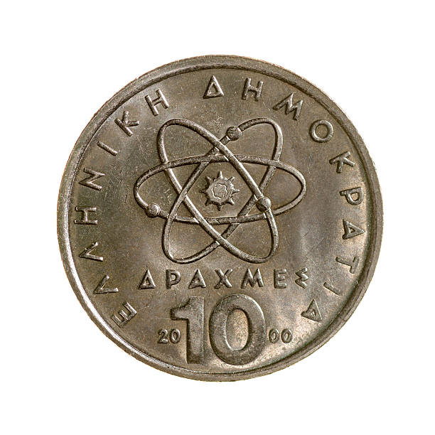 istock coin ten drachmas Greece isolated on white background. top view 490995496