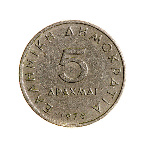 istock Greece drachmas coin five isolated on white background. top vie 490995994