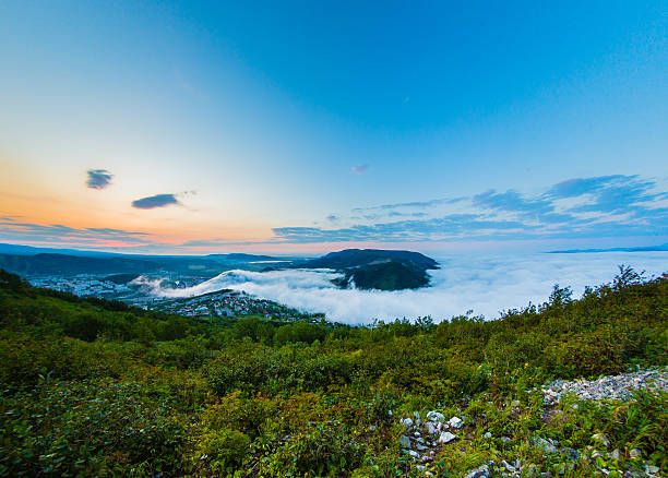 Sunrise over Petropavlovsk-Kamchatsky, viewed from the Mishennaya Sopka