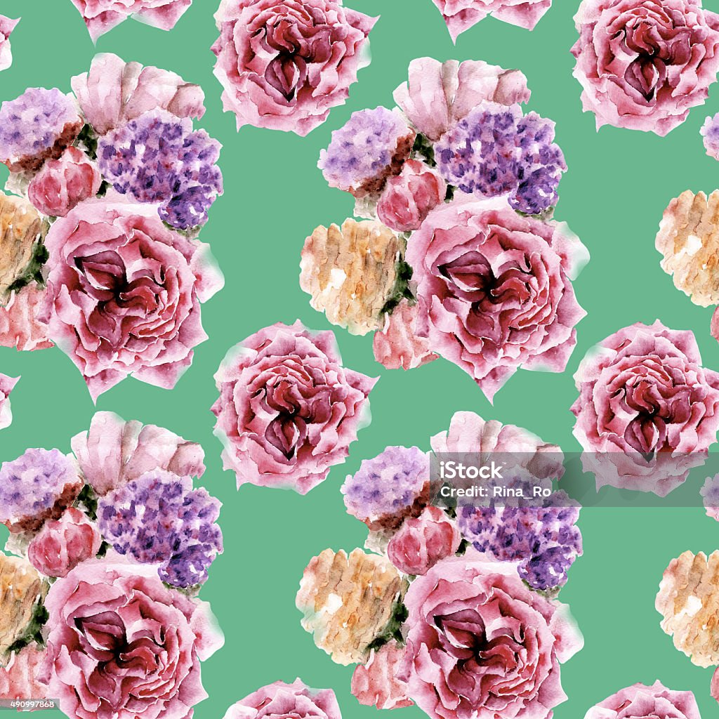 Seamless pattern with flowers. Watercolor illustration. 2015 stock illustration