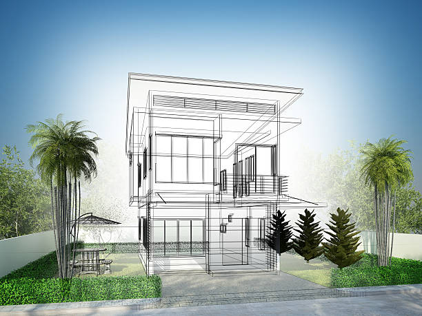 istock Sketch design of house ,3dwire frame render 490998752