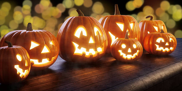 jack o'lantern halloween a10 - gourd halloween fall holidays and celebrations foto e immagini stock