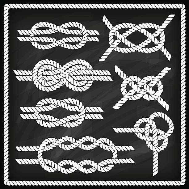 Sailor knot set Sailor knot set. Chalk board effect. Corner element. Rope frame border. Tying the knot. Graphic design element for wedding invitations, baby shower, birthday card, scrapbooking, logo etc. ropes tied together stock illustrations