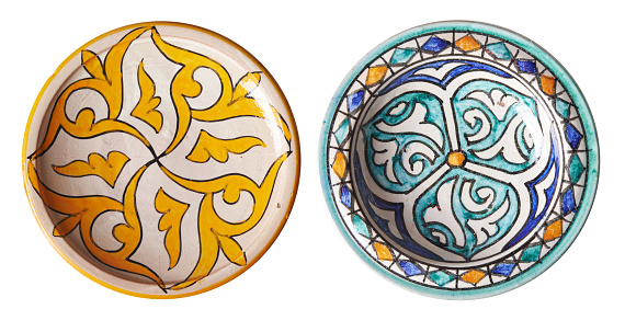 set of two bowls with traditional moroccan ornament. isolation on white background
