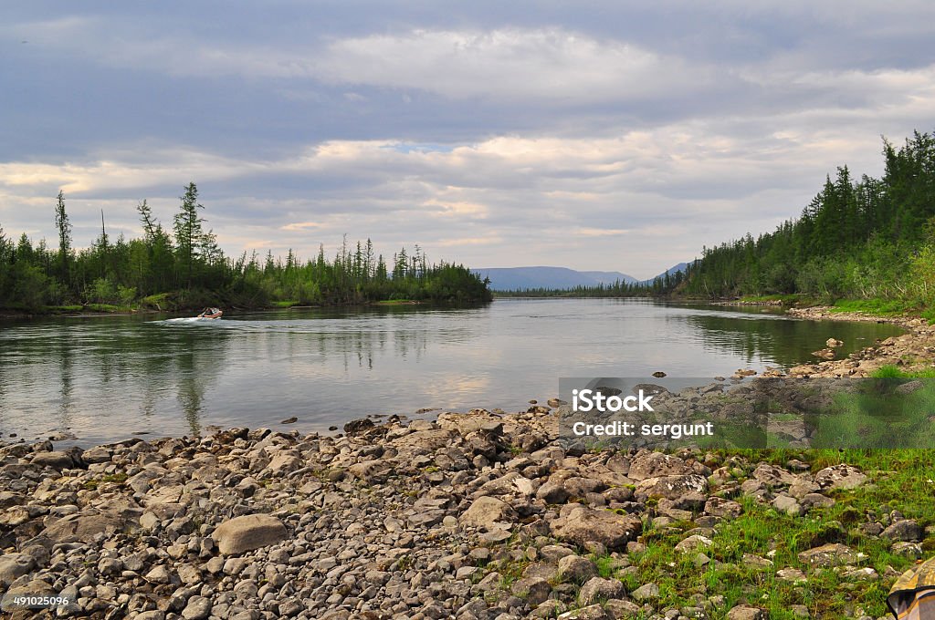 River Muksun, the Putorana plateau. River Muksun, the Putorana plateau. Summer water landscape in Taimyr, Siberia, Russia. Putorana Plateau Stock Photo