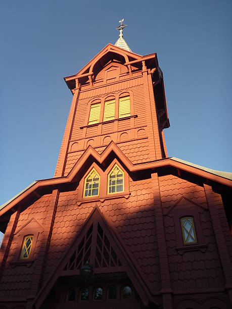 istock Swedish wooden chapel, perspective 491025490
