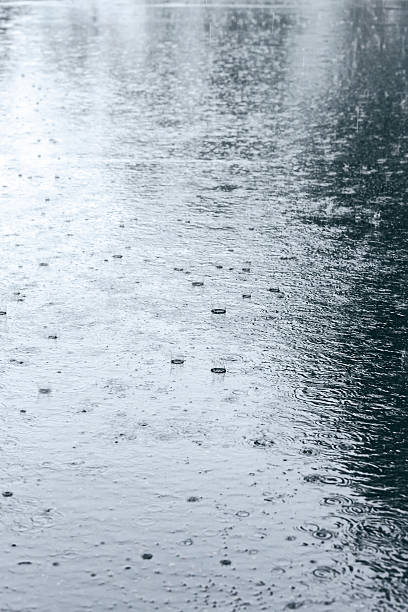 istock wet asphalt with puddles and raindrops 491045300
