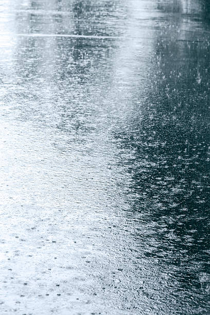 istock sidewalk with puddles of water and raindrops 491045446