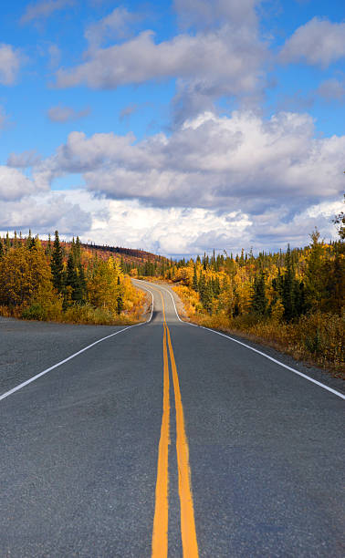 istock Fall Color Autumn Landscape Alaska Two Lane Road Highway 491045764
