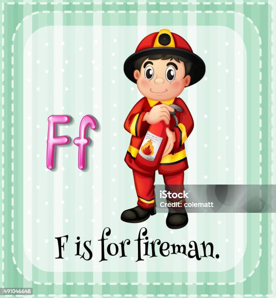 Flashcard Letter F Fireman Stock Illustration - Download Image Now - 2015, Adult, Alphabet