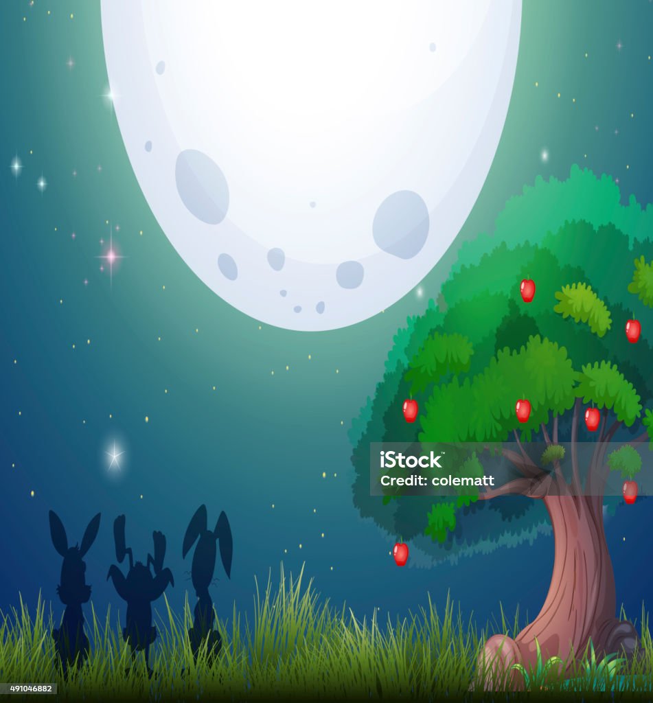 Nature scene  fullmoon night Nature scene on fullmoon night illustration 2015 stock vector