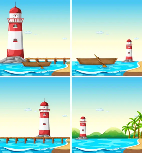 Vector illustration of Set of lighthouse from different angle