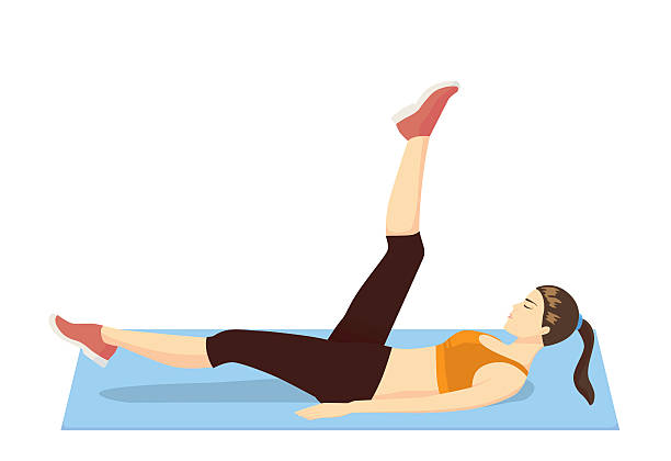 Leg swing exercise Woman get rid cellulite and firming her leg with exercise in lying on exercise mat and swing leg action pics of girls buttocks stock illustrations