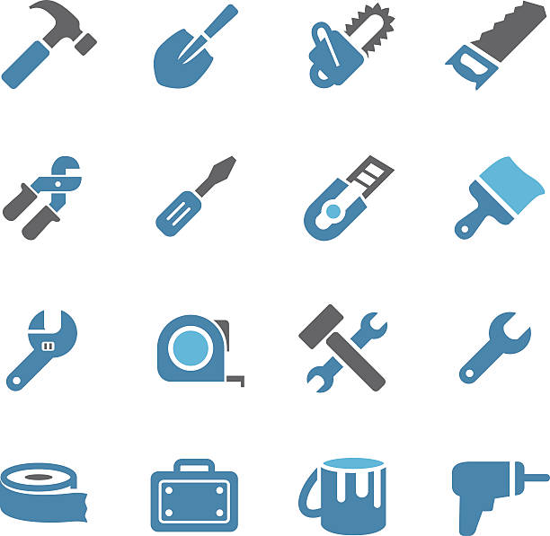 ilustraciones, imágenes clip art, dibujos animados e iconos de stock de conc. de iconos de herramientas de la serie - screwdriver isolated blue work tool