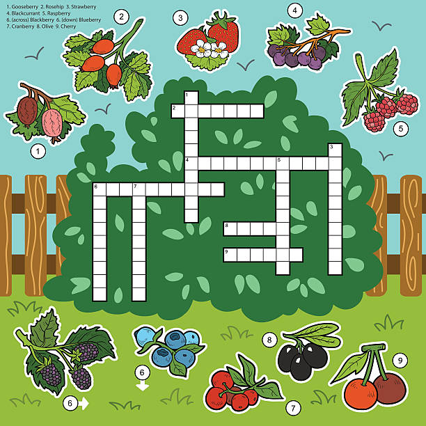 edukacja wektor crossword, gry dla dzieci na temat jagody - tree single word green fruit stock illustrations
