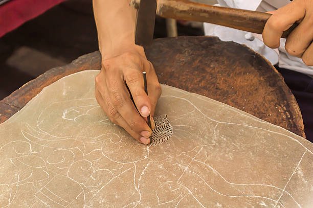 istock Man making Thai tradition art paper 491055796
