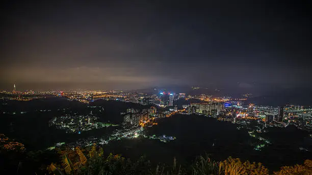 Night view on the Taipei City at Xizhi, Dajian Hill, Taiwan.