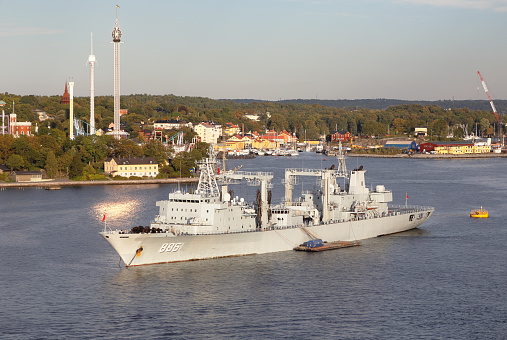 Stockholm, Sweden - September 30, 2015: The People's Liberation Army Navy ship AOR-886 Qiandaohu visiting Stockholm