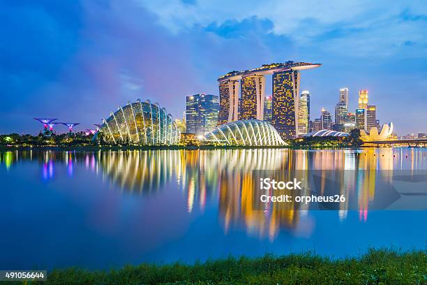 Singapore Skyline Cityscape At Night Stock Photo - Download Image Now - Singapore, Urban Skyline, Night