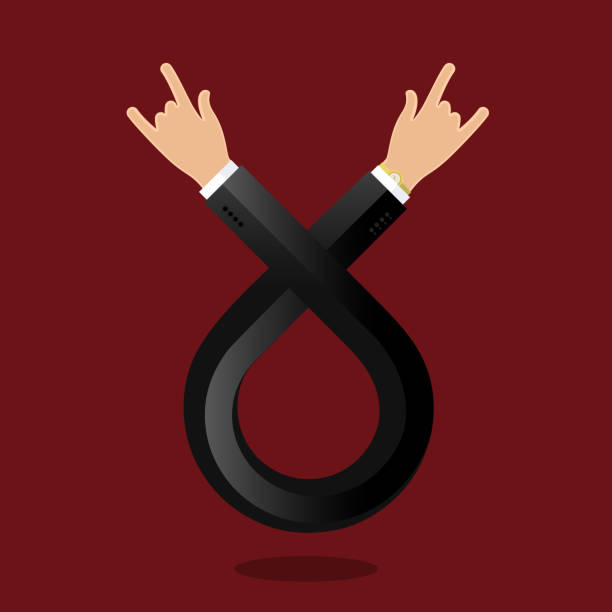 rock sign Close-up fragment of a man in a business suit showing a sign of horns gesture, rock sign rocker nails stock illustrations