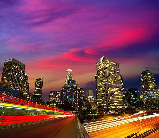 istock Downtown LA night Los Angeles sunset skyline California 491061441