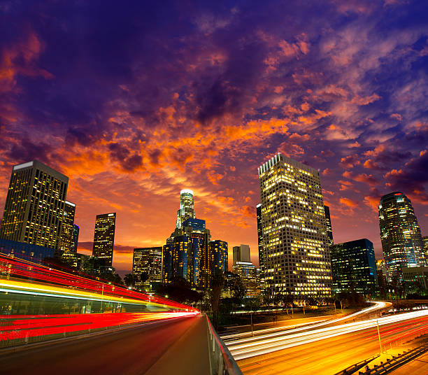 istock Downtown LA night Los Angeles sunset skyline California 491062009