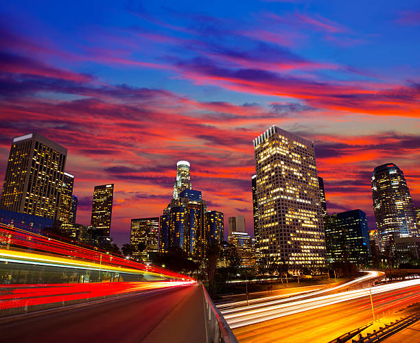 istock Downtown LA night Los Angeles sunset skyline California 491062089