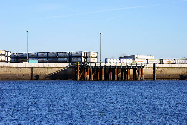 The photograph of an industrial site on the river Elbe in Wittenberge.