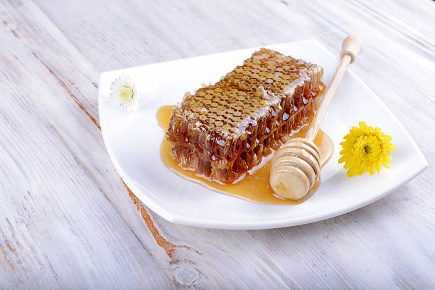 istock honeycombs and stick for honey on white wooden background 491062614