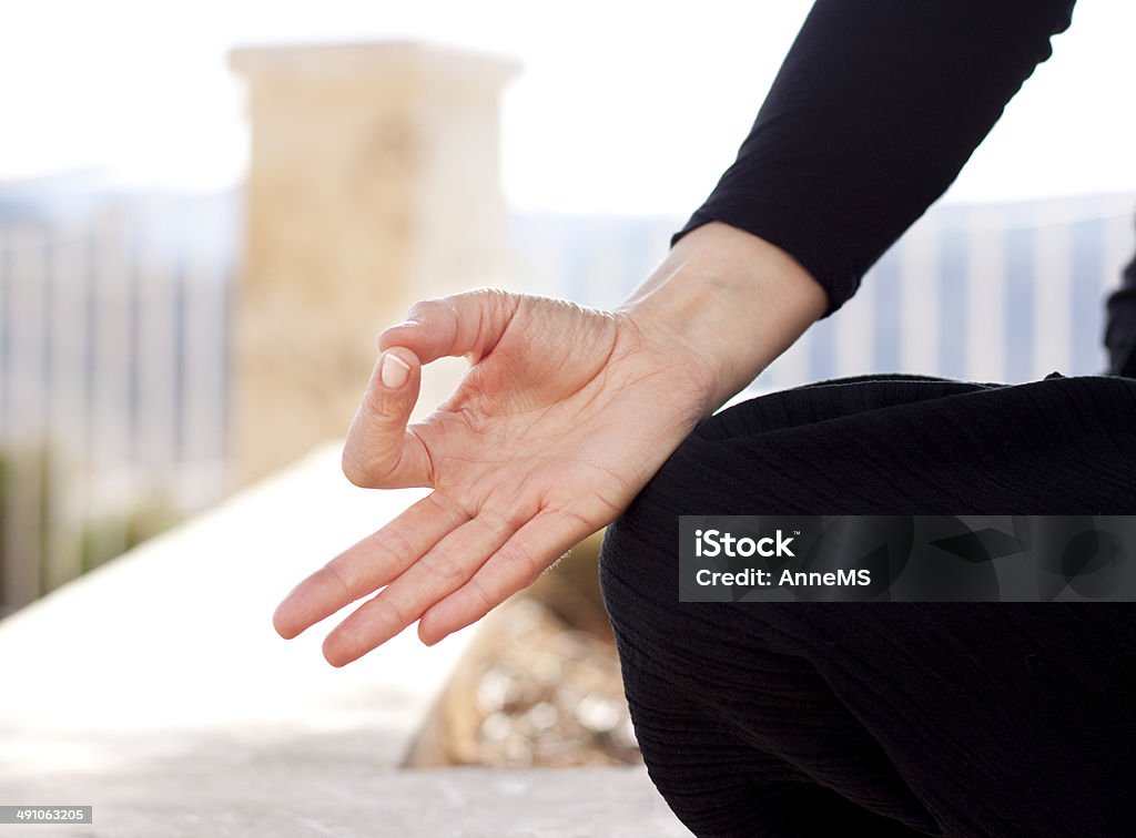 Yoga hand Close up of a hand gyan mudra position Gyana Mudrā Stock Photo