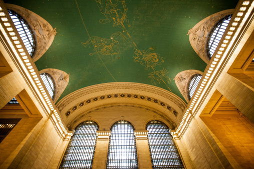 wide angle shot of Grand Central Station's ceiling and windows. New York City, NY