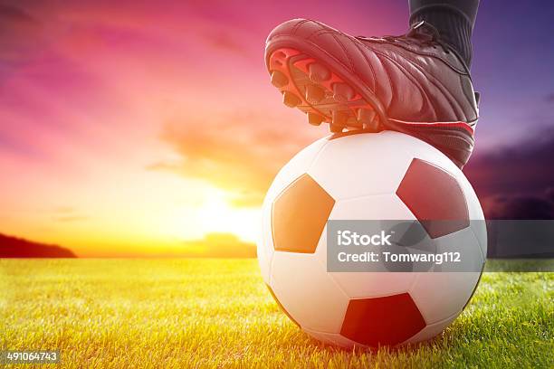 Football Or Soccer Ball At The Kickoff Of A Stock Photo - Download Image Now - Kick Off, Soccer, Soccer Ball