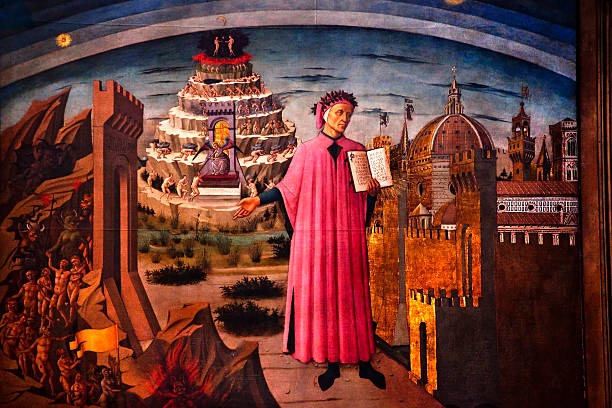 Dante and the Divine Comedy Duomo Cathedral Basilica Florence It Dante and Divine Comedy painted by Domenico di Michelino in 1465 Duomo Basilica Cathedral, Church Florence Italy dante stock pictures, royalty-free photos & images