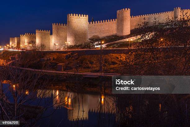 Pareti Di Avila Con Il Suo Riflesso - Fotografie stock e altre immagini di Albero - Albero, Ambientazione esterna, Architettura