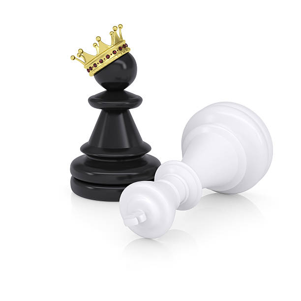 istock White defeated chess king is near black pawns 491067495