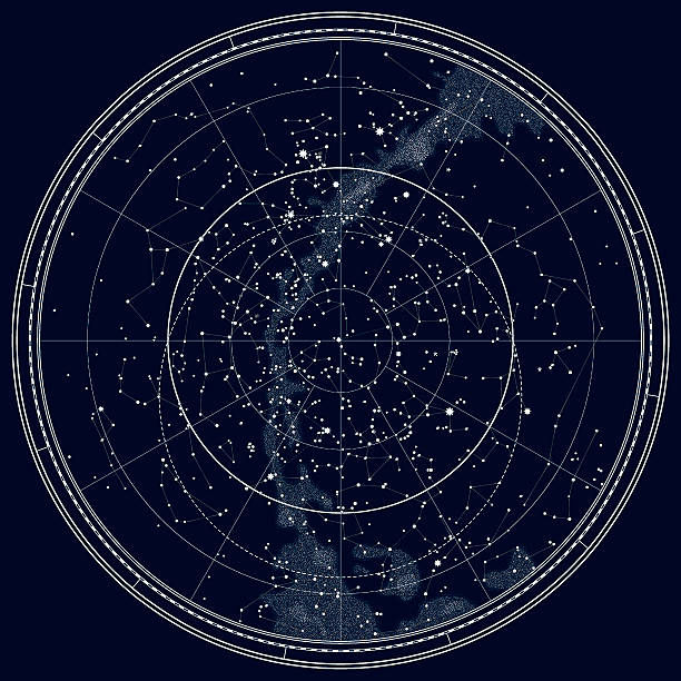 astronomiczny celestial mapa półkuli północnej (czarny atrament wersja) - spirituality star night sun stock illustrations